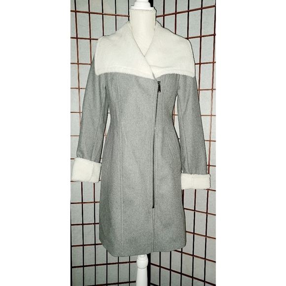 Dkny Wool-Blend Faux Fur Trim Collar Coat - Picture 4 of 16